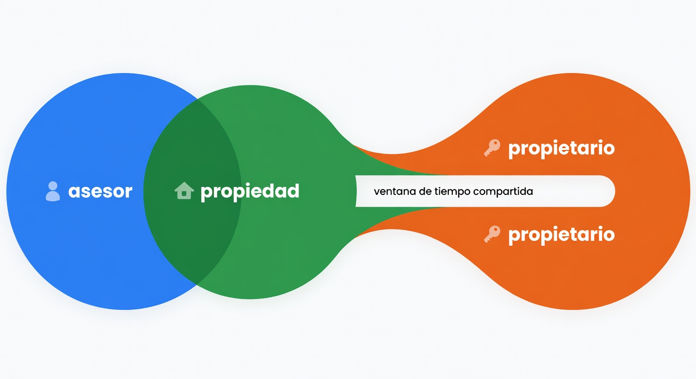 Tres disponibilidades distintas —asesor, propiedad y propietario— cruzándose hasta dejar una sola ventana posible. Ahí está el problema real.
