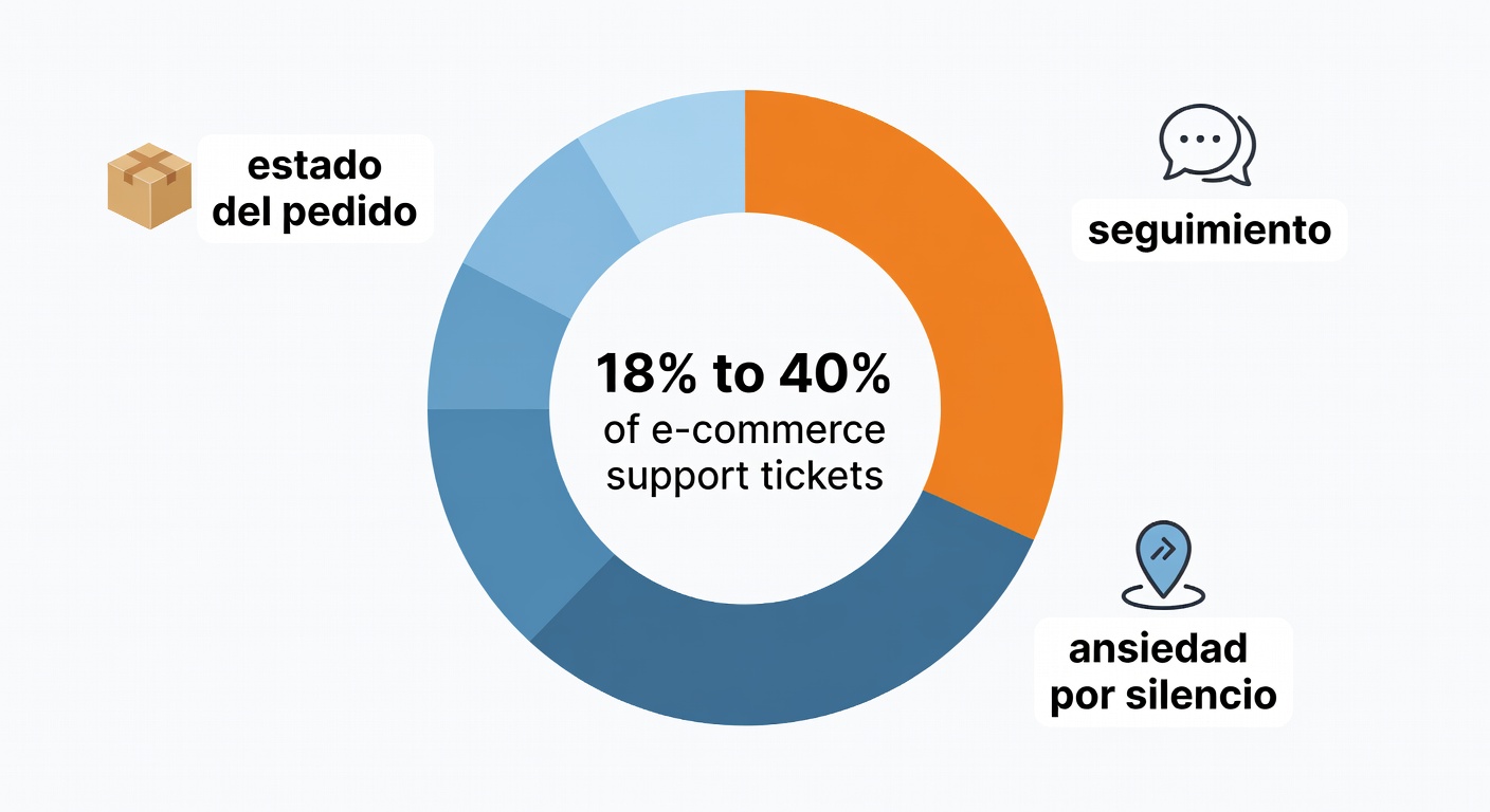 Gráfico de dona que muestra cuánto pesa WISMO dentro del soporte: entre 18% y 40% de los tickets. No es un detalle simpático; es volumen operativo de verdad.