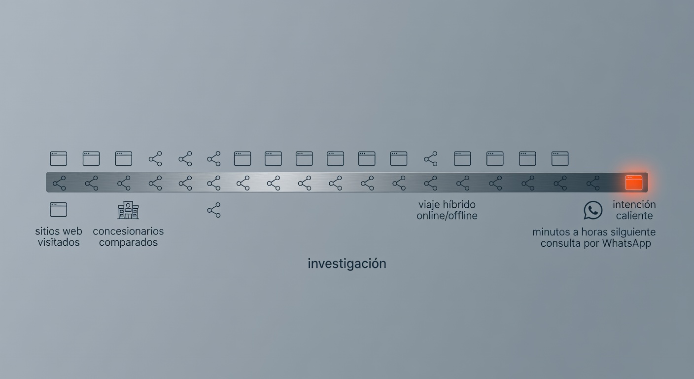 Un gráfico que muestra algo que en automotor se subestima seguido: la investigación dura semanas, pero la intención caliente después del WhatsApp dura un suspiro.