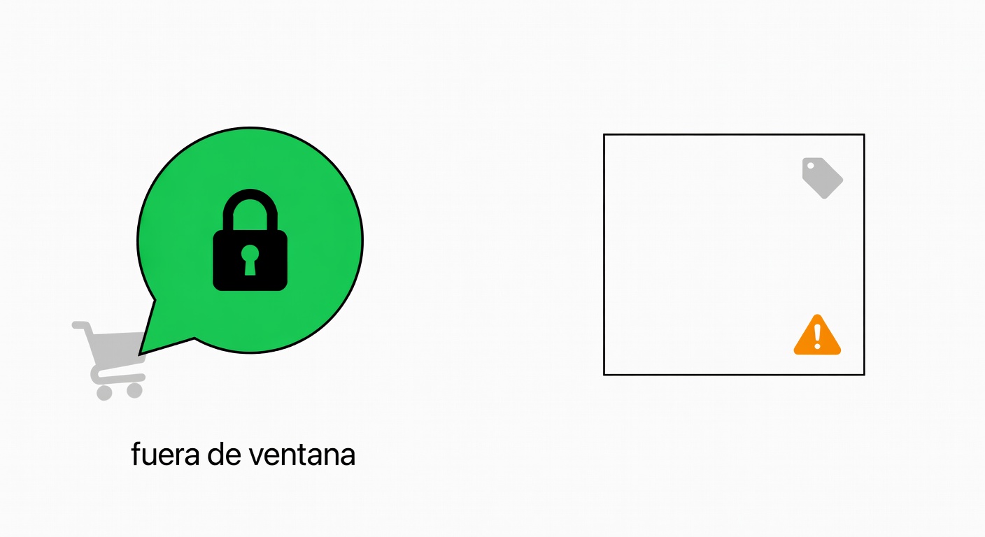 Comparación visual entre dos cosas que suelen mezclarse: chat libre bloqueado fuera de ventana y plantilla aprobada que sí puede salir, pero con costo y restricciones.