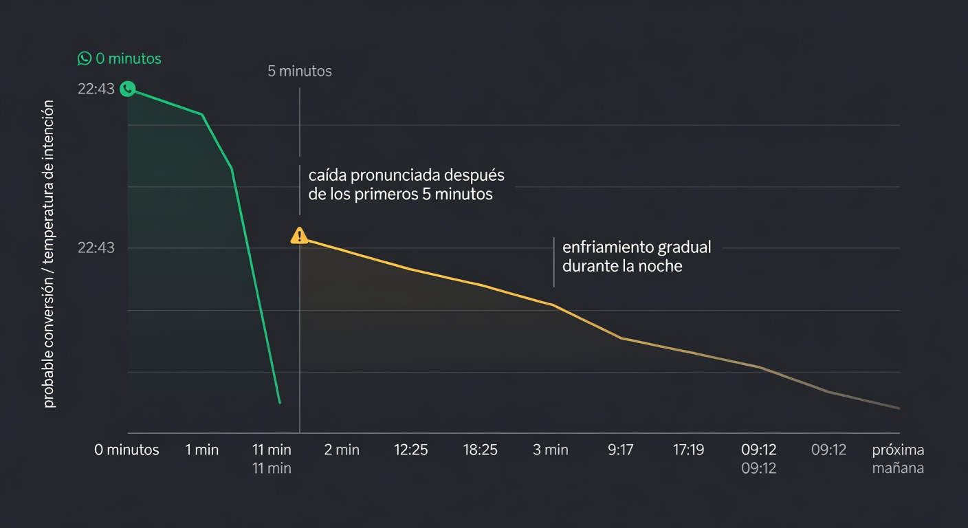 Un gráfico simple que muestra algo bastante intuitivo pero poco medido: la intención arranca caliente y se enfría mientras nadie responde.